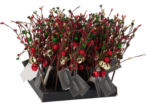 Kvist dekorgren m/bjeller og bær 23cm Display 48stk 