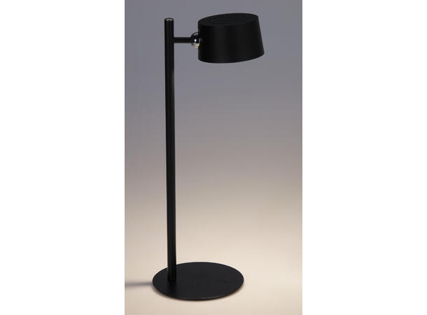 Lampe LED sort metall 35,5cm Oppladbar. USB-C. 3 lysnivå 