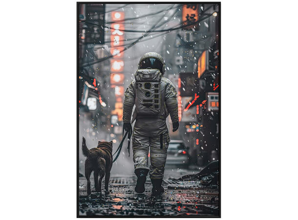 Lerretsbilde Astronaut dekor 62x92cm Shiny foliert fototrykk med sort ramme 