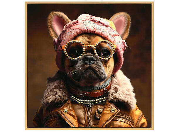 Lerretsbilde Hund med dekor 53x53cm Shiny foliert fototrykk med gullramme 