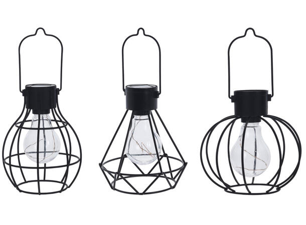 Lykt Solar sort metall h:15-16cm 3ass Display 12stk Inkl. oppladbart batteri 