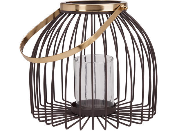 Lykt brune metallspiler m/gull 22x20cm Vekt:700gram 