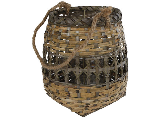 Lykt flettet natur m/glass 20x25x26cm 