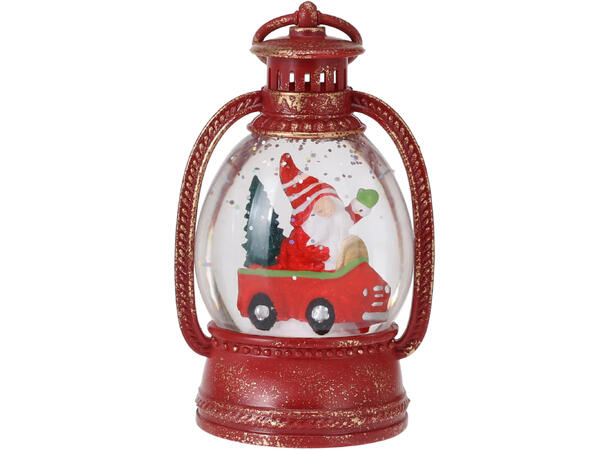 Lykt nisse vann/glitter/LED 8x13cm 4ass Batteri: 2x AAA Display med 12 stk ass 