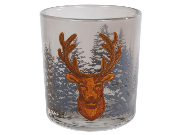 Lysglass dekor reinsdyr brunt 7x7x8cm 