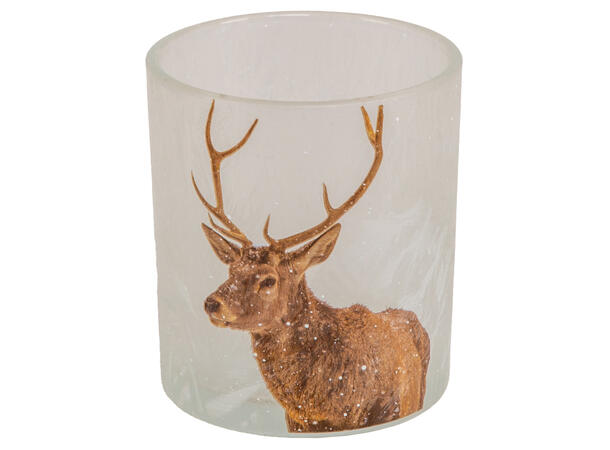 Lysglass hjortedyr antikkhvit 7x8cm Lysglass til telys 