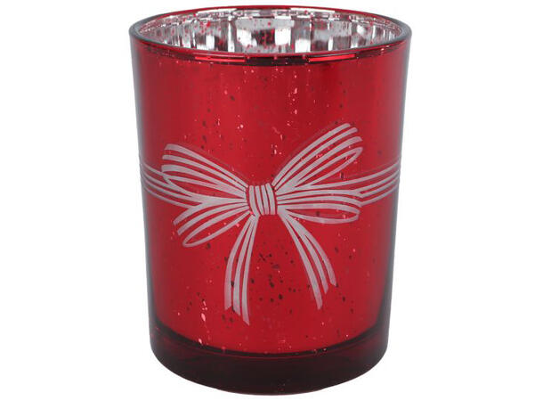 Lysglass rød glass sløyfe 10x12,5cm Forpk 6stk 