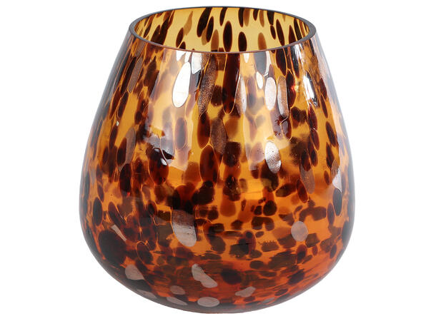 Lysglass vase brunt/gull  glass 16x17cm 