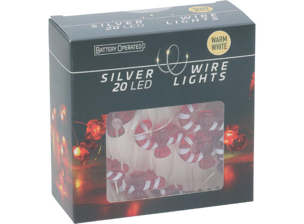 Lyslenke 20 LED julefigurer 2m Display 24stk Batteri 2xAA 