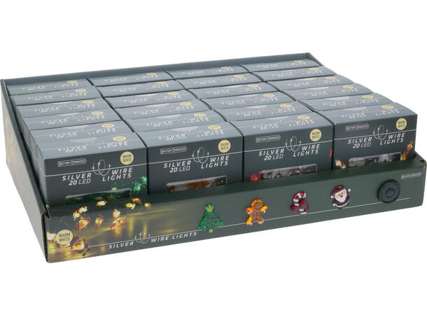 Lyslenke 20 LED julefigurer 2m Display 24stk Batteri 2xAA 