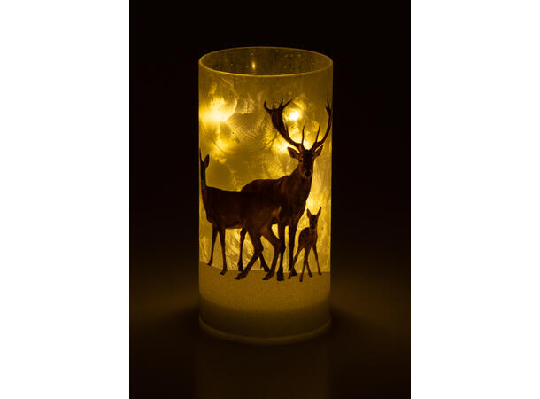 Lyslykt LED hjortedyr familie 8x16cm 3xAA Batteri, Timer, 10 LEDpærer 