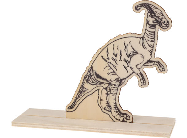 Malesett trefigur dinosaur 17x11cm 3ass Tre. Akrylmaling 