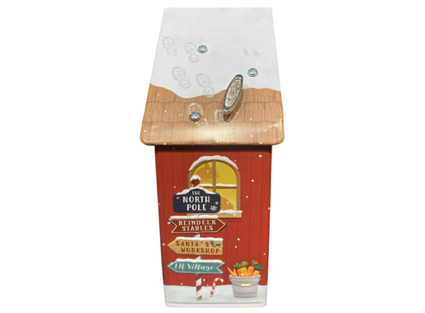 Metallboks Julehus rødt 12x5x18cm 3000ml 