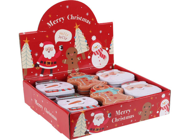 Metallboks nisse snø  12x9,5x1,8cm 3ass Display 18stk Vekt 44gr 