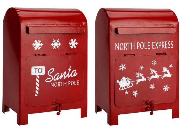 Postkasse jul metall rød 15x11x23cm 2ass 