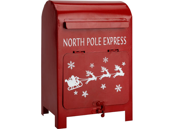 Postkasse jul metall rød 15x11x23cm 2ass 