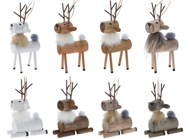 Reinsdyr henge tre m/pels 14cm 8ass Display 16stk 