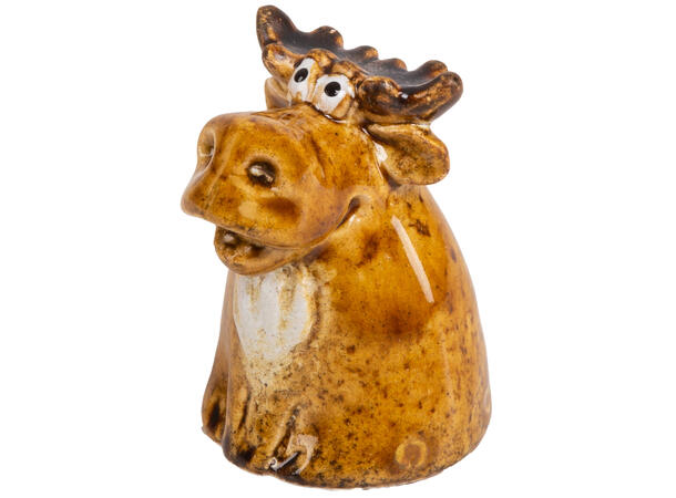 Reinsdyr sittende brun keramikk 4,8x6cm 