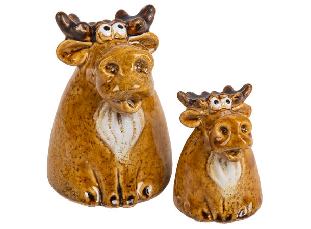Reinsdyr sittende brun keramikk 4,8x6cm 