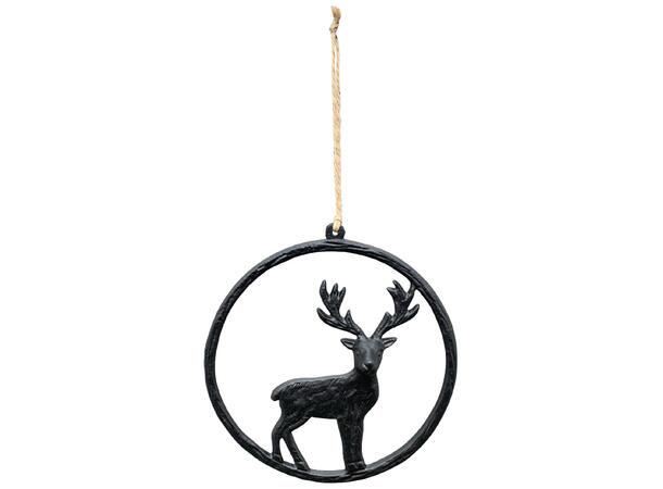 Reinsdyr sort metallskilt henge d:15,5cm 