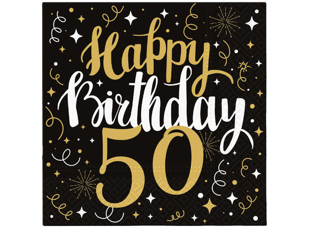 Serviett Gull Birthday 50 Lunsjserviett 20 stk 3-lags 33x33cm 