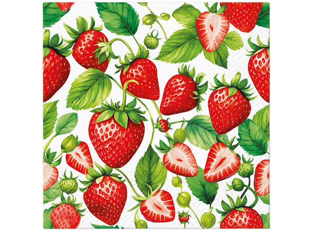 Serviett Jordbærdryss Lunsjserviett 20 stk 3-lags 33x33cm 
