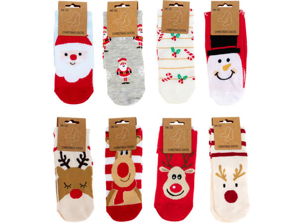 Sokk julemotiv 32x8cm 8ass design Display: 48 par 100% Polyester One size 
