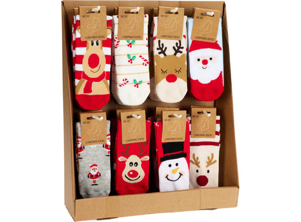 Sokk julemotiv 32x8cm 8ass design Display: 48 par 100% Polyester One size 