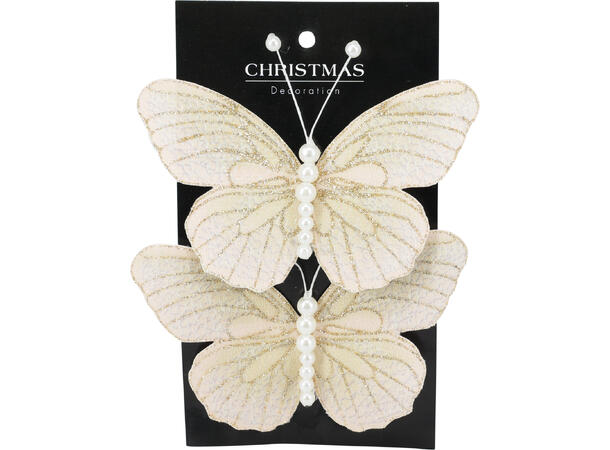 Sommerfugl m/klype 2stk 13x9cm 3ass Krem Brun Grønn 