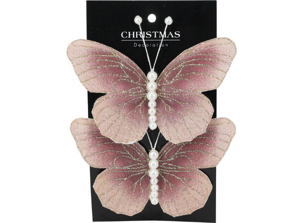 Sommerfugl m/klype 2stk 13x9cm 3ass Krem Brun Grønn 