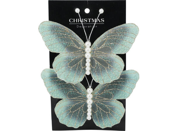 Sommerfugl m/klype 2stk 13x9cm 3ass Krem Brun Grønn 