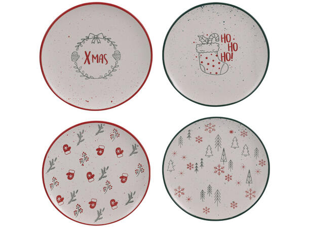 Tallerken Julekos keramikk 20cm 4ass Vekt: 470gram XMAS, Juletre, HOHO, vott 