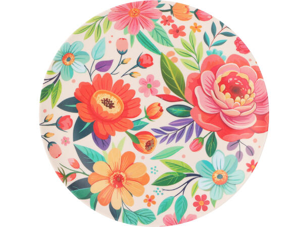 Tallerken melamin Flower Power d:25cm Display med 24 stk 