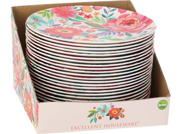 Tallerken melamin Flower Power d:25cm Display med 24 stk 