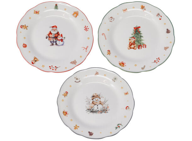 Tallerken porselen vinterjul 19cm 3ass Forpk 6stk 