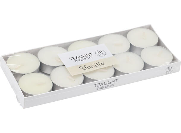 Telys duftlys hvite Duft vanilje pk10stk Forpk 12pk 1% duft Brenntid 4t 