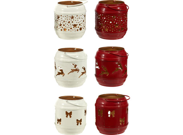 Telysholder lykt rød/hvit/gull 7,5x8,5cm 