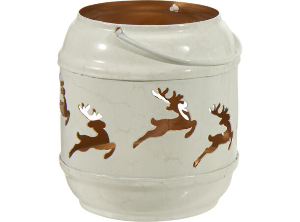 Telysholder lykt rød/hvit/gull 7,5x8,5cm 