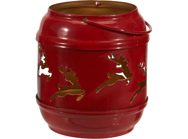 Telysholder lykt rød/hvit/gull 7,5x8,5cm 