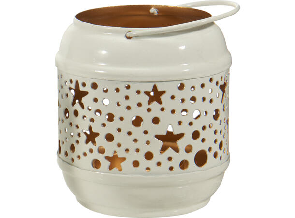 Telysholder lykt rød/hvit/gull 7,5x8,5cm 