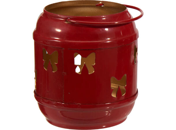 Telysholder lykt rød/hvit/gull 7,5x8,5cm 