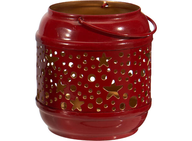 Telysholder lykt rød/hvit/gull 7,5x8,5cm 