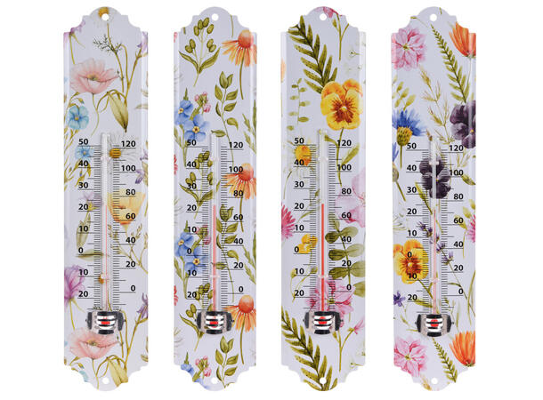 Termometer metall blomster 30x6,5cm 4ass Forpakning: 12stk 
