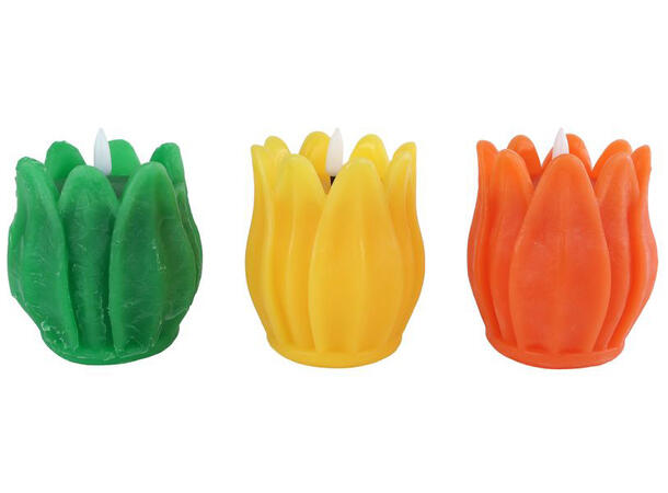 Tulipan LED-lys med stearin 9x11cm 3ass Batteri: 2xAA Sterainvoks utvendig 
