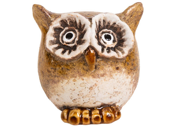 Ugle sittende oker/beige keramikk h:6cm 