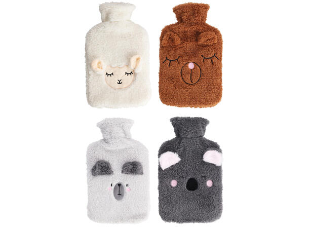 Varmeflaske barn teddy 1,75L 32cm 4ass Gummi med teddytrekk av akryl 