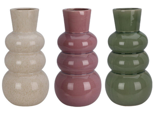 Vase bobler i stabel 13x25cm 3ass Forpk:6stk Rosa,beige,grønn Vekt:750gram 