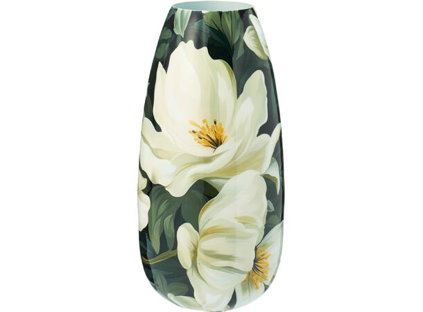 Vase hvite blomster metall 15x30cm Vekt:625gram 