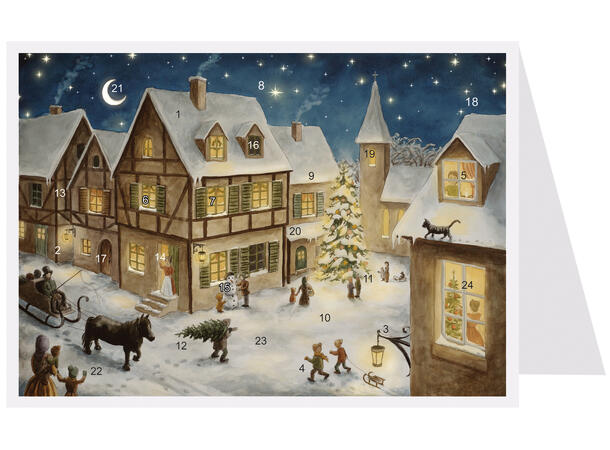 Adventskalender Postkort Antikk 50stk Display med 50stk 