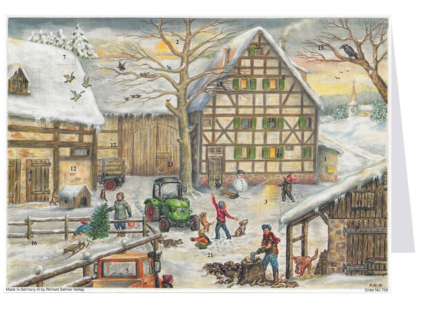 Adventskalender Postkort Antikk 50stk Display med 50stk 